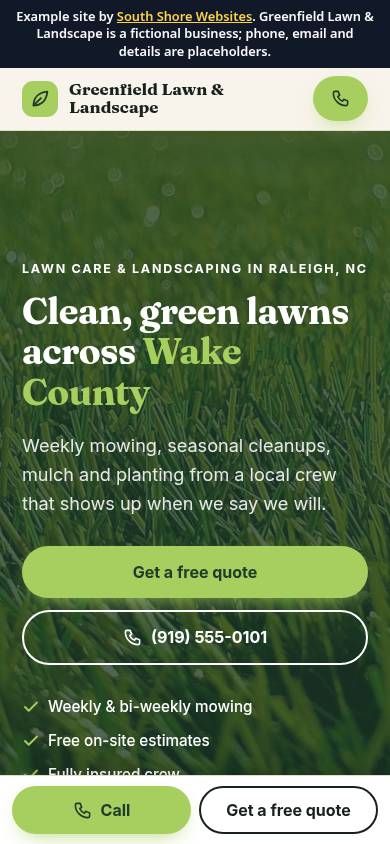 Phone view of the landscaping example site