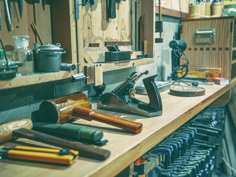 Organized workshop with hand tools